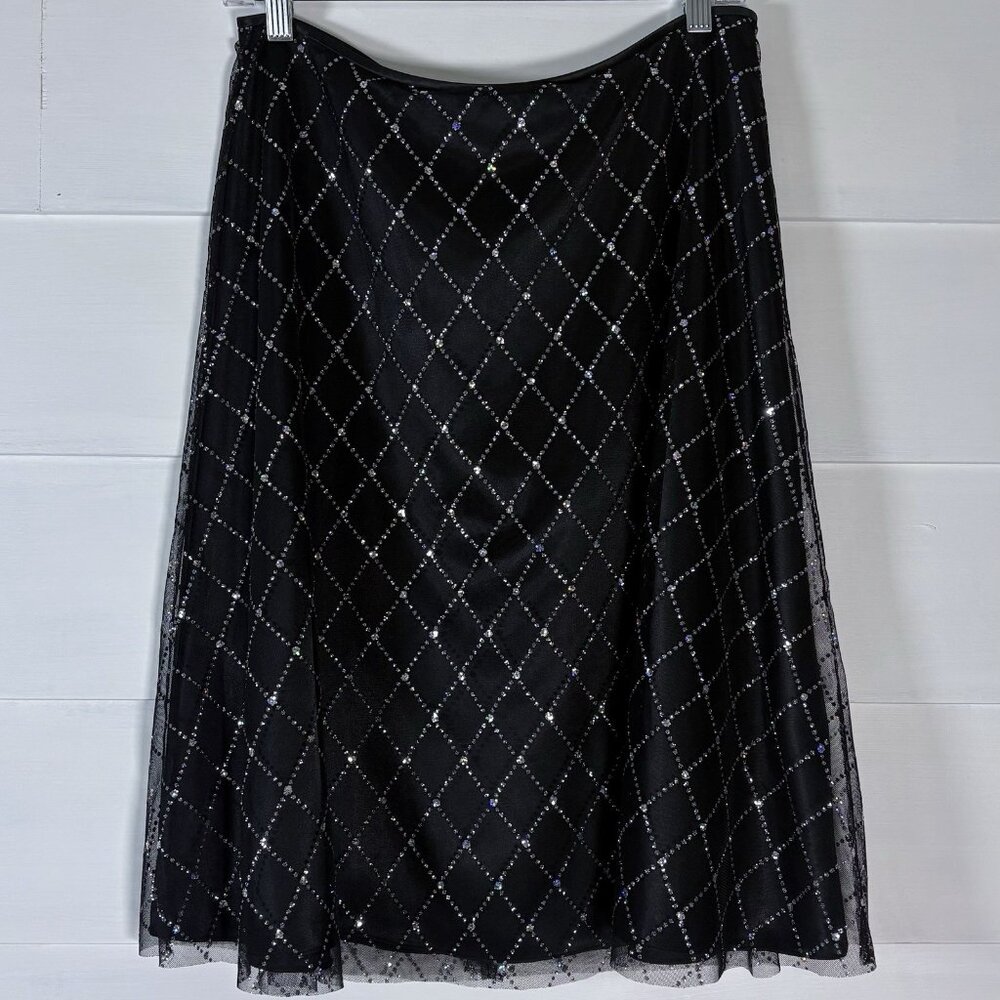 Adrianna‎ Papell Diamond Glitter Evening Skirt, Black SZ 10 Festival, Glam, Chic